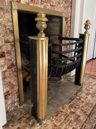 Brass Fireplace Insert With Iron Log Basket