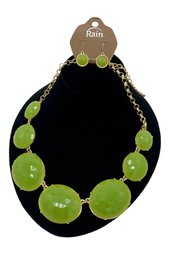 Rain Gold Tone Metal Necklace And Earring Set With Acrylic Green Stones