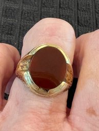 14 Kt Yellow Gold Ring With Bloodstone