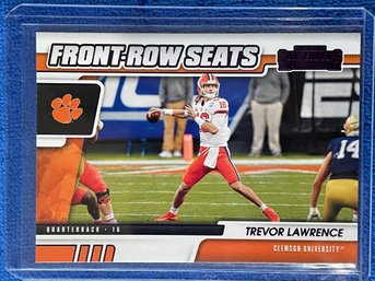 2021 Panini Contenders Draft Picks Trevor Lawrence Front Row Seats Purple Parallel Rookie Card #1