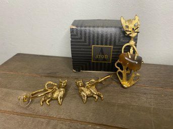 Vintage Avon Cat Broach And Earrings