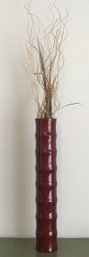 Red Lacquered Wood Cylinder Vase.