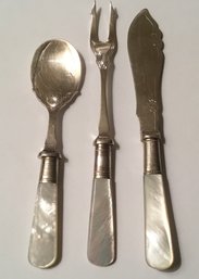 Trio, Mother Of Pearl Handles, Knife, Fork & Spoon