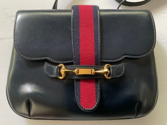 Gucci Vintage Red & Navy Stripe Leather  Handbag, Knight Gucci Charm.