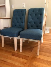 Pair Of Blue Tufted Parsons Dining Chairs