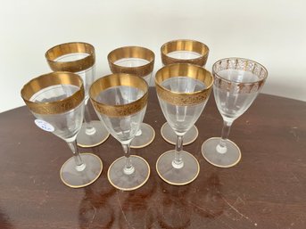 1930's Vintage Tiffan Franciscan Style Gold Rimmed Crystal Wine Glasses #1
