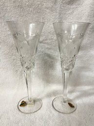 Waterford Toasting Flutes, 'PEACE' Made In Ireland, Acid Etched