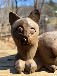 Carved Wood Cat Figurine / Statuette