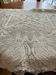 Vintage Ivory Lace Table Cover And Window Panels