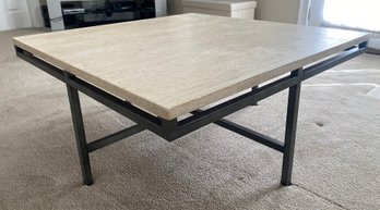 Modern Travertine And Metal Cocktail Table