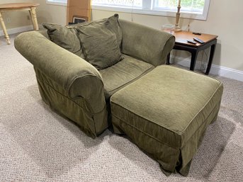 Slipcovered Armchair And Ottoman