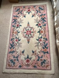 Rectangular Ivory And Rose 100% Wool Runner Rug