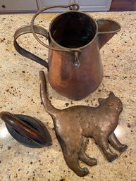 Vintage Copper And Antique Iron By MF&Co Chicago, Cat By Connecticut Copperworks 1988 Signed, Pitcher Holland