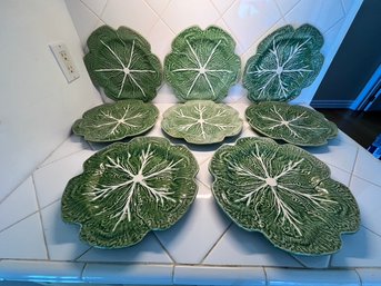 Bordallo Pinheiro Majolica Cabbage Dinner Plates, 12 Inch, 8 Matching