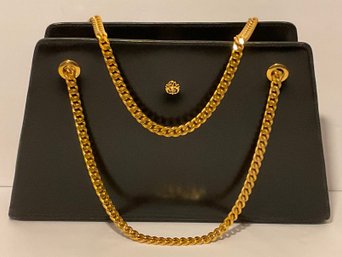 Lederer Vintage Black Leather & Gold Chain Handbag