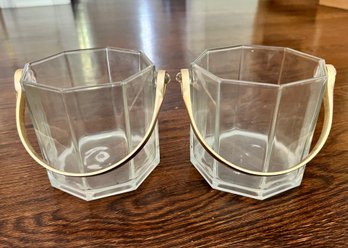 2 Octagonal Vases With Brushed Brass Handles