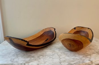 Pair Of Exotic Wood Elliptical Bowls