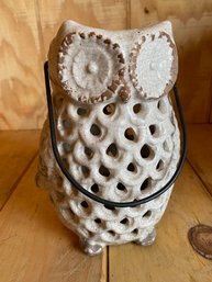 Crackled Owl Lantern With Handle