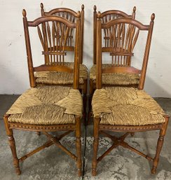 Four Hardwood Side Chairs With Woven Slip Seats