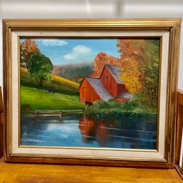 Rosemary Joyce Barn And Water Painting In Frame