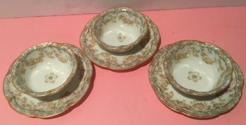 Haviland, Limoges, Trio Of Porcelain, Cups & Saucers.