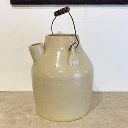 Antique Stoneware Batter Pitcher With Bail Handle.