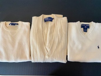 Ralph Lauren Lot Of Three Polo, Polo Sport And Golf Sweaters, Sizes S To 38