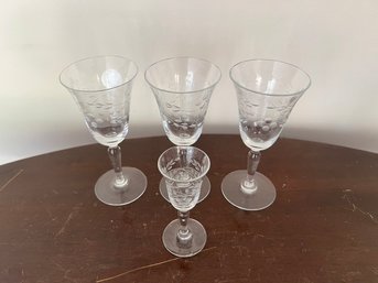 3 Wine Glasses And 1 Cordial Glass