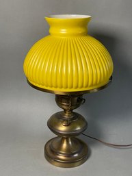 Bronze Colored Lamp With Bold Yellow Ribbed Shade