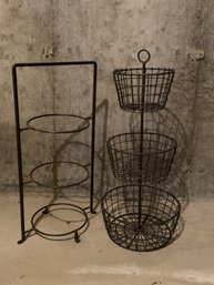 Metal Plate Stand & Three Tier Wire Basket