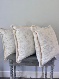 Three Custom Pillows In Blue White Rose Pattern
