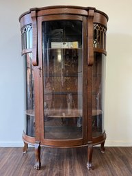 Antique Oak Paw Footed Curved Display Shelf