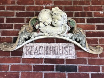 Shabby Chic Cherub Wall Plaque Plus Shell Beachhouse Sign
