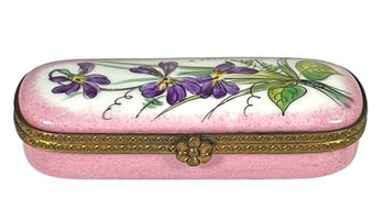 Fine Hand Painted Limoges Patch Box Having Violets