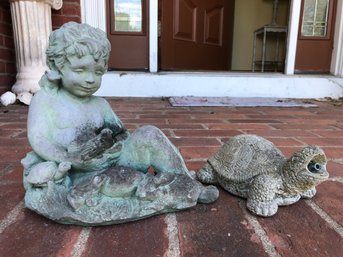 Garden Ornaments - Child With Wildlife And Turtle Fountain