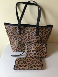 Vinyl Animal Print Tote With Coordinating Wristlet And Wallet