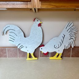 Folky Garden Chickens, Painted On Plywood