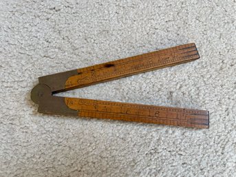 Antique Boxwood Folding 24 Inch Ruler, Made By I. & D. Smallwood Factory, Birmingham AL