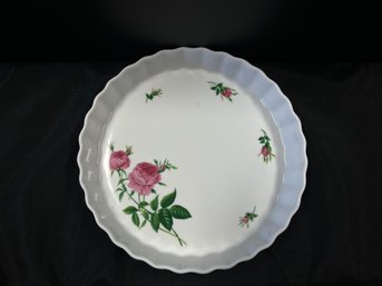 A Christineholm  Fluted Porcelain Quiche/Tart Baking  Dish Floral Pink Rose Design