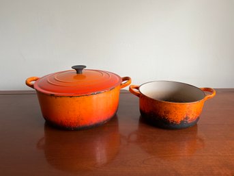 Le Creuset Enameled Cast Iron Orange Flame Dutch Ovens - Well Used