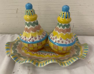 Makenzie Childs Tray, Salt And Pepper Shakers
