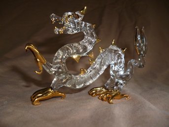 Dragon Serpent Glass Figurine With Gilded And Gold Accents