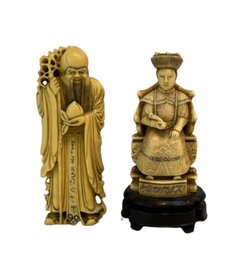 Two Vintage Chinese Carved Yellow Resin Figures