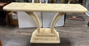 White Stone Console Garden  Table With The Modern Arch Of Stone Design                CVBK