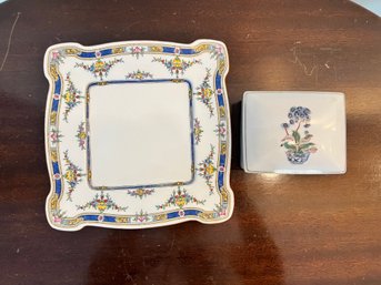 Minton Square Plate And Hand Painted Flower Box
