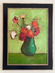 Louis Jaquet (B 1944 ) Oil Painting / Oeillet Sur Fond Vert