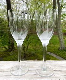 Lalique Paris Angel Hand Cut Crystal Champagne Flutes, A Pair