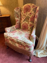 Queen Anne Style Wingback Armchair With Fringe Trim 34x23x44'