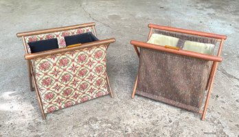 Mid Century Wood And Fabric Collapsible Magazine Holders