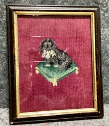 Victorian Needlepoint Panel Of A Spaniel Seated On A Cushion
